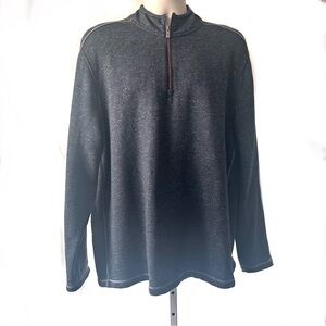 Zenfari Mens 1/4 Zip Pullover Knit Sweater Sz XL Gray Dark Red Trim Preppy